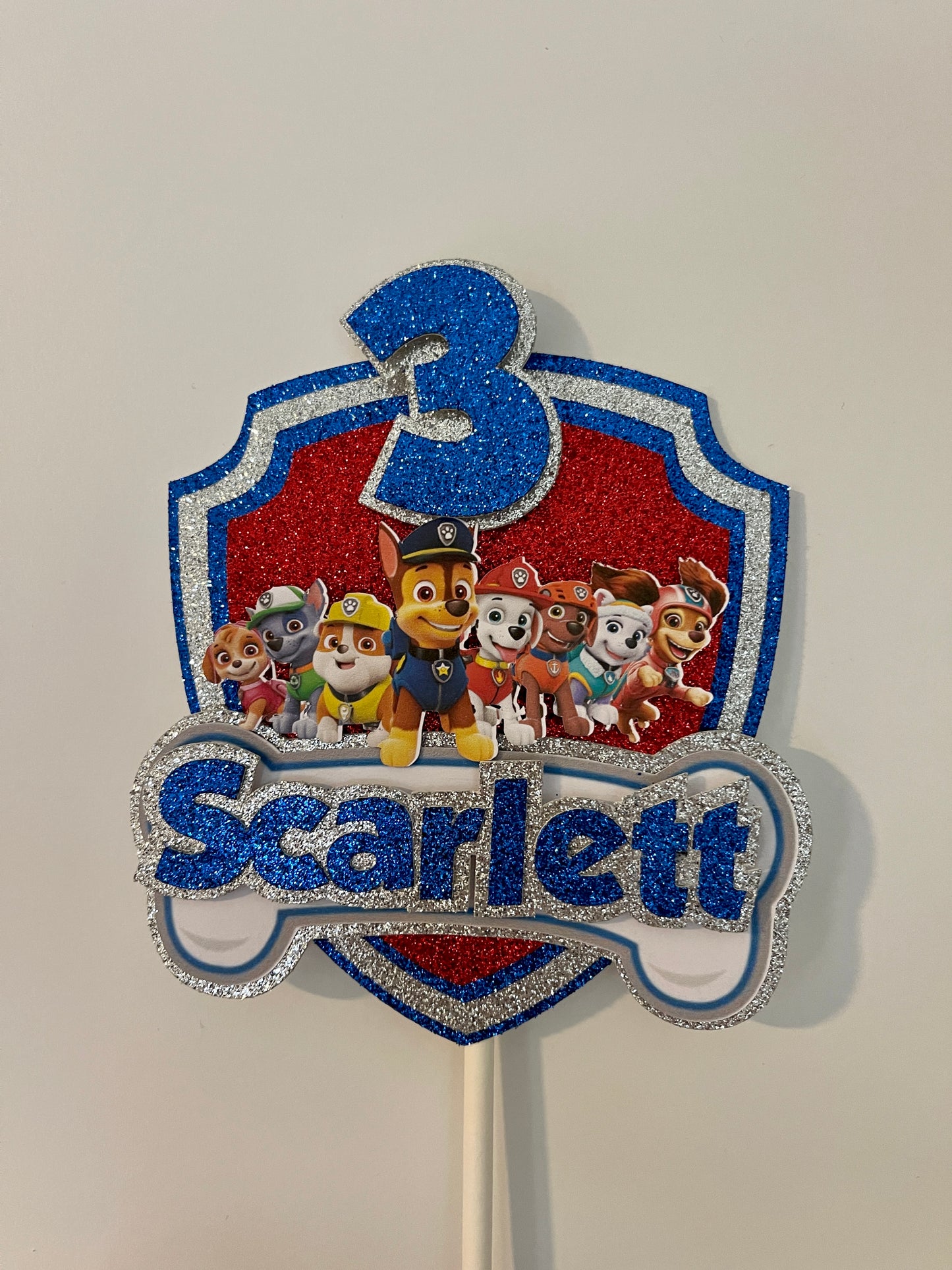 Personalized Paw Patrol Cake Topper – Custom Name & Age Birthday Party Decoration