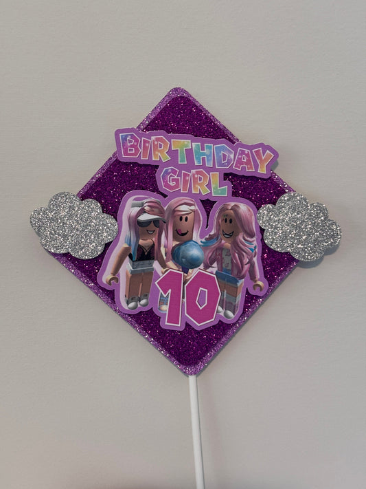 Girl Roblox Cake Topper, Pink Roblox Party Decor, Roblox Girls Birthday Party, Custom Personalized Roblox Cake Topper for Girls Pink Roblox