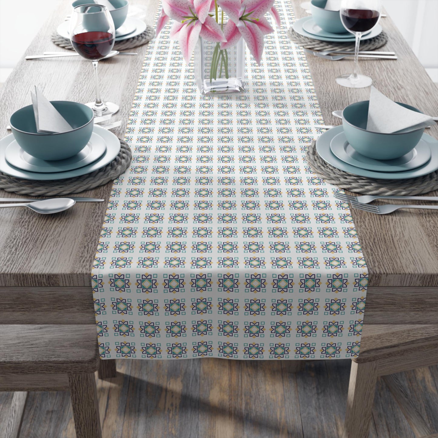 Moroccan Art Table Runner, Boho Home Decor, Cotton Fabric, Moroccan Design, Tribal Runner, Kitchen Table Decor