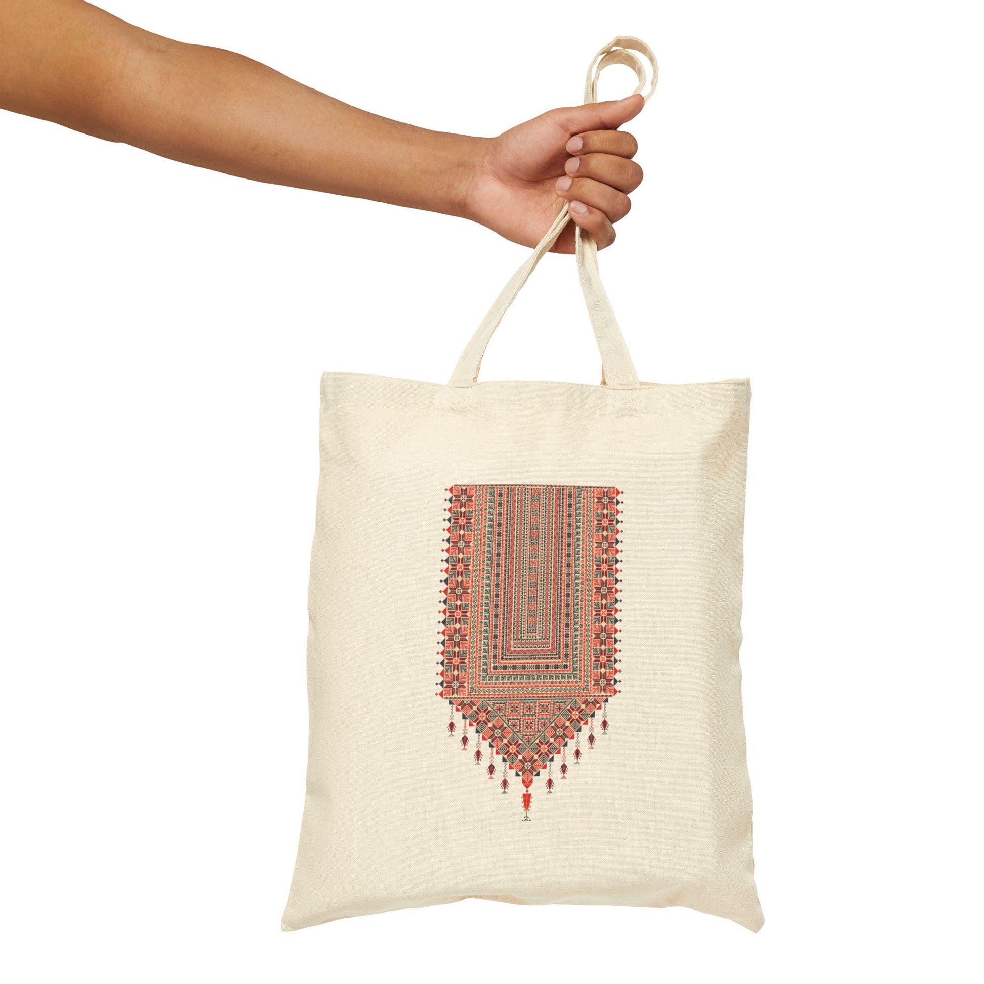 Palestinian tatreez print Cotton Canvas Tote Bag