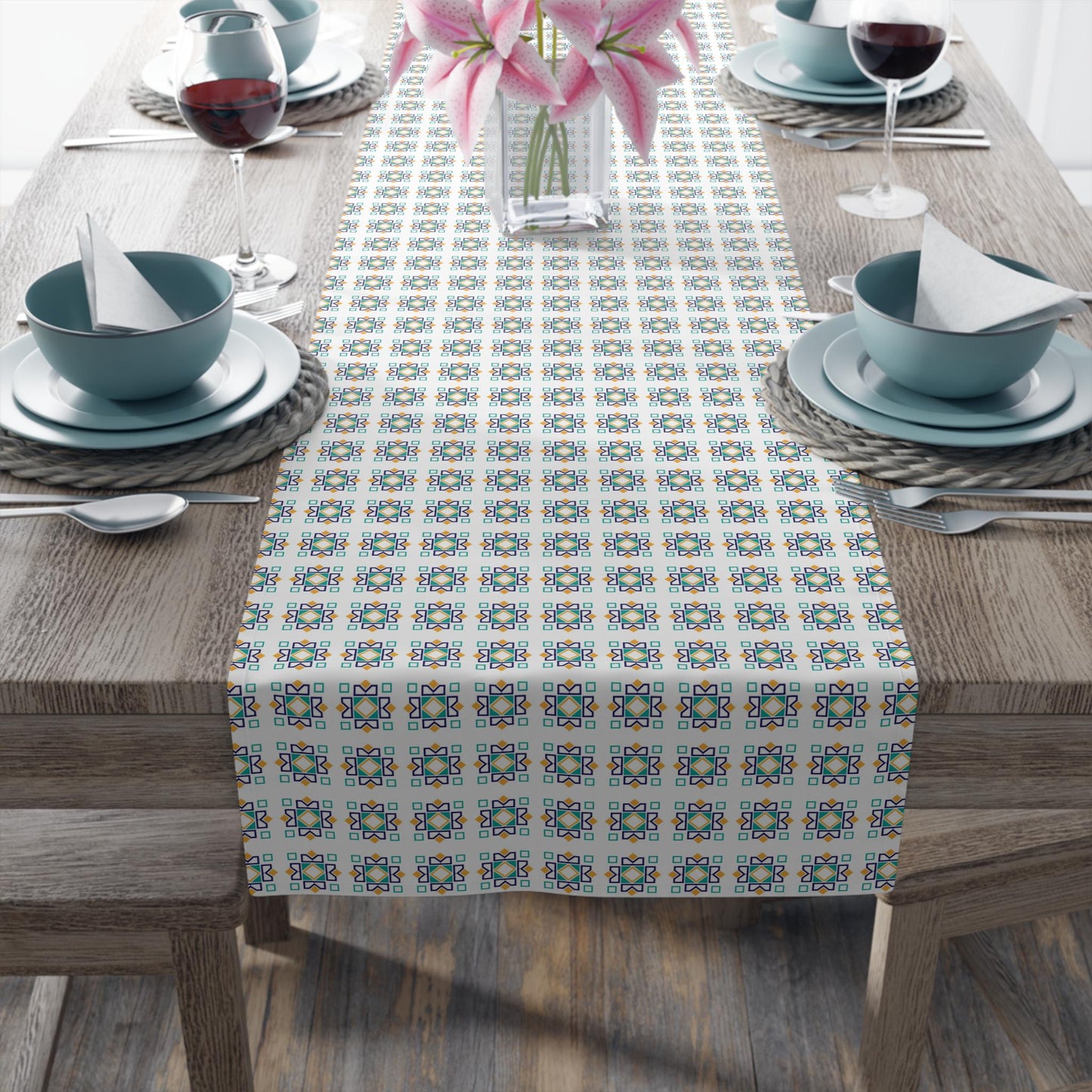 Moroccan Art Table Runner, Boho Home Decor, Cotton Fabric, Moroccan Design, Tribal Runner, Kitchen Table Decor